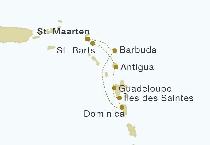 Star Flyer - Leeward Islands 7 Nights Itinerary Map